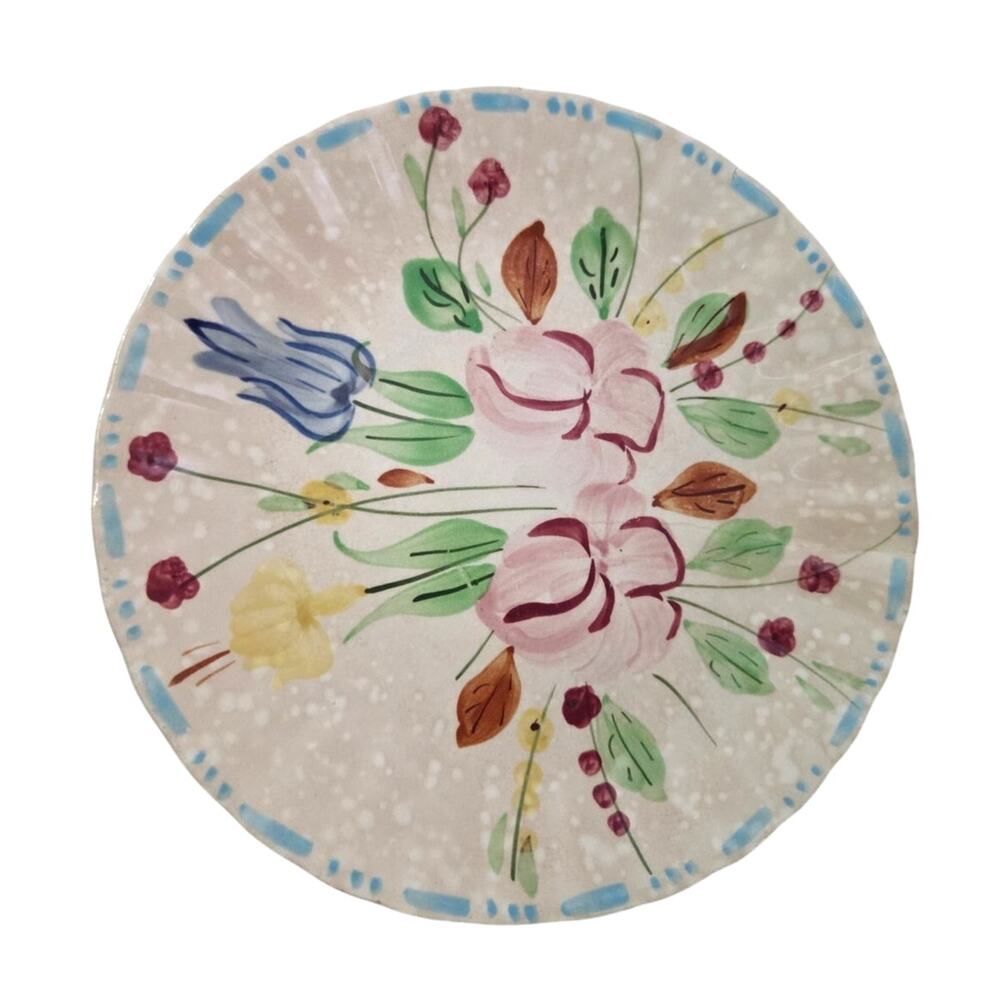Vtg Blue Ridge Pottery Floral Dinner PLATE Green Yellow Hand Painted